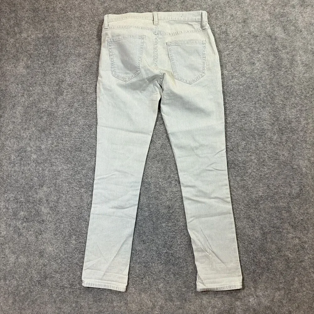 New Gap 1969‎ Girlfriend Jeans Womens 25r White Blue Pinstripe Bleached Railroad